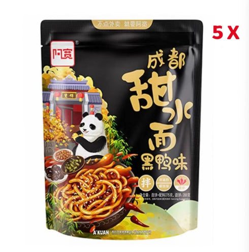 5er Pack Baijia Akuan Chengdu Süßwassernudel, Schwarze-Ente-Geschmack 275 g x 5