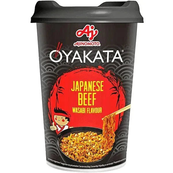 Ajinomoto Oyakata Dish Cup Beef Wasabi, Nudeln mit Sauce und Gewürzgeschmack 93g